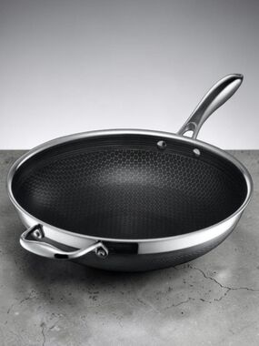 HexClad 12" Hybrid Nonstick Frying Wok Pan Stainless Steel NWOB